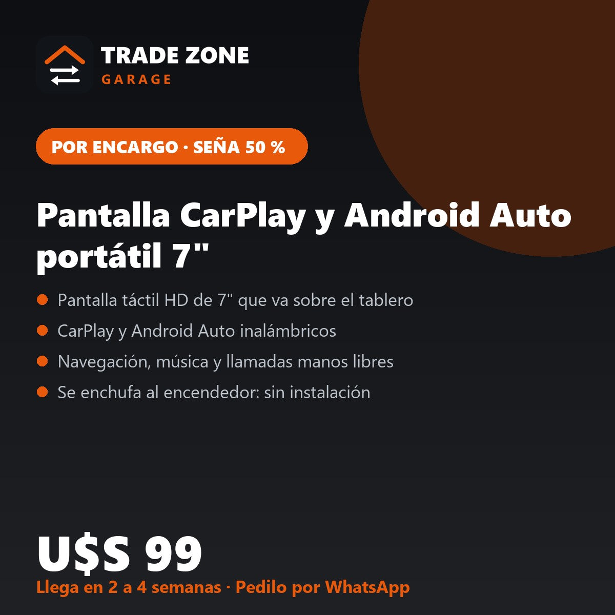 Pantalla CarPlay y Android Auto portátil 7"