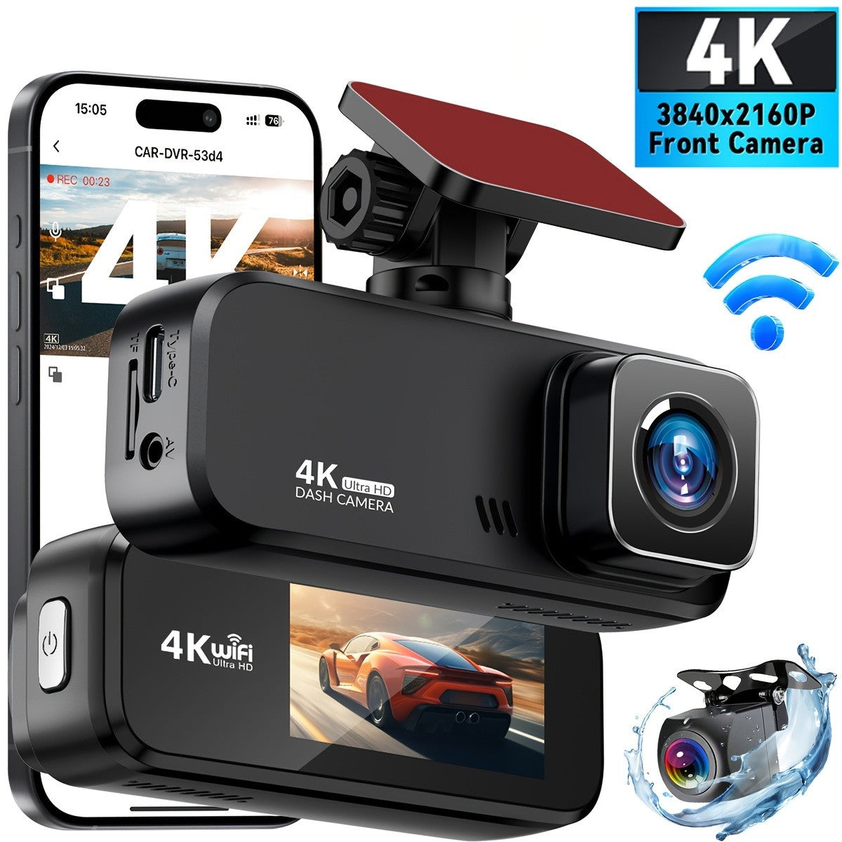Cámara para auto doble 4K con WiFi
