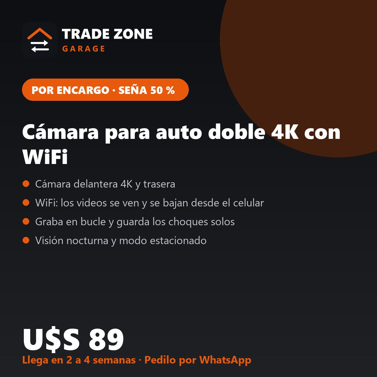 Cámara para auto doble 4K con WiFi