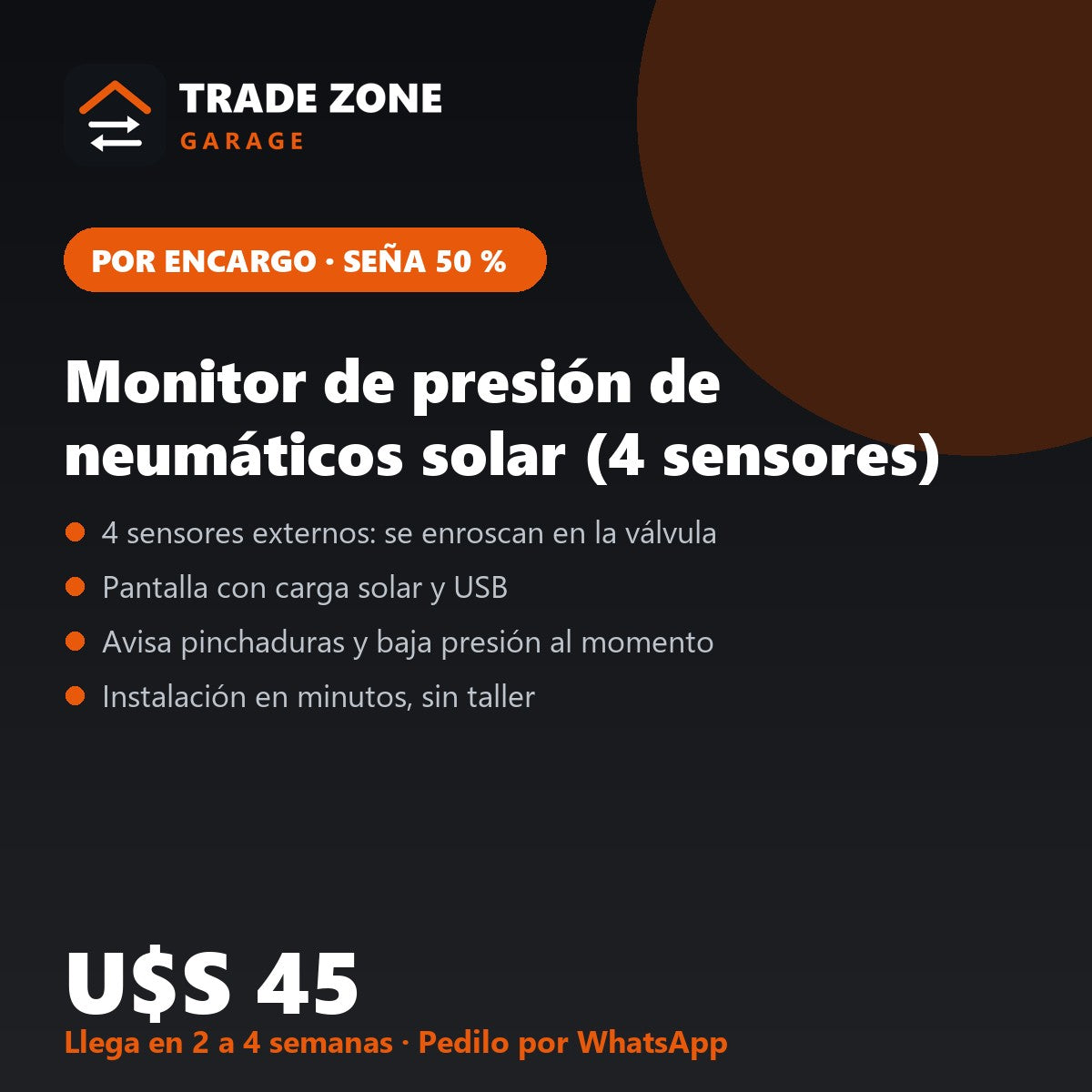 Monitor de presión de neumáticos solar (4 sensores)