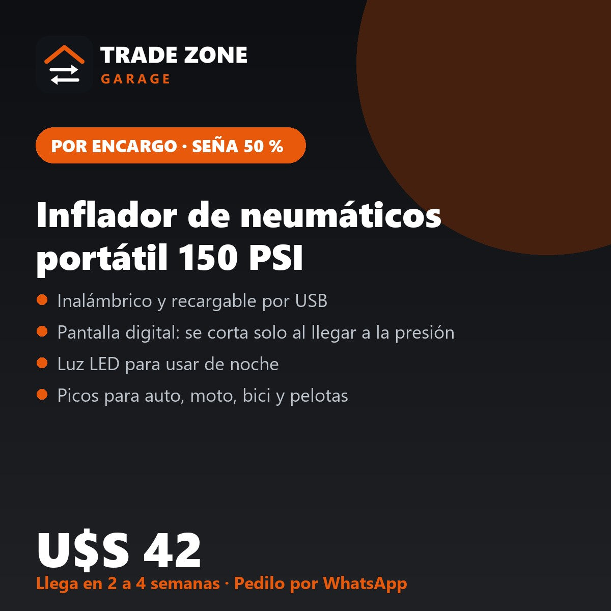 Inflador de neumáticos portátil 150 PSI
